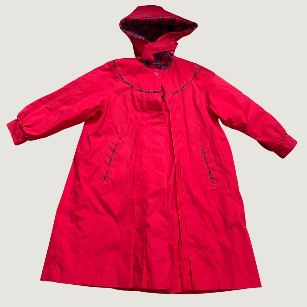 Rothschild Hooded Coat Pleated Back Red Size 10 90s Vintage Preppy Classic Retro